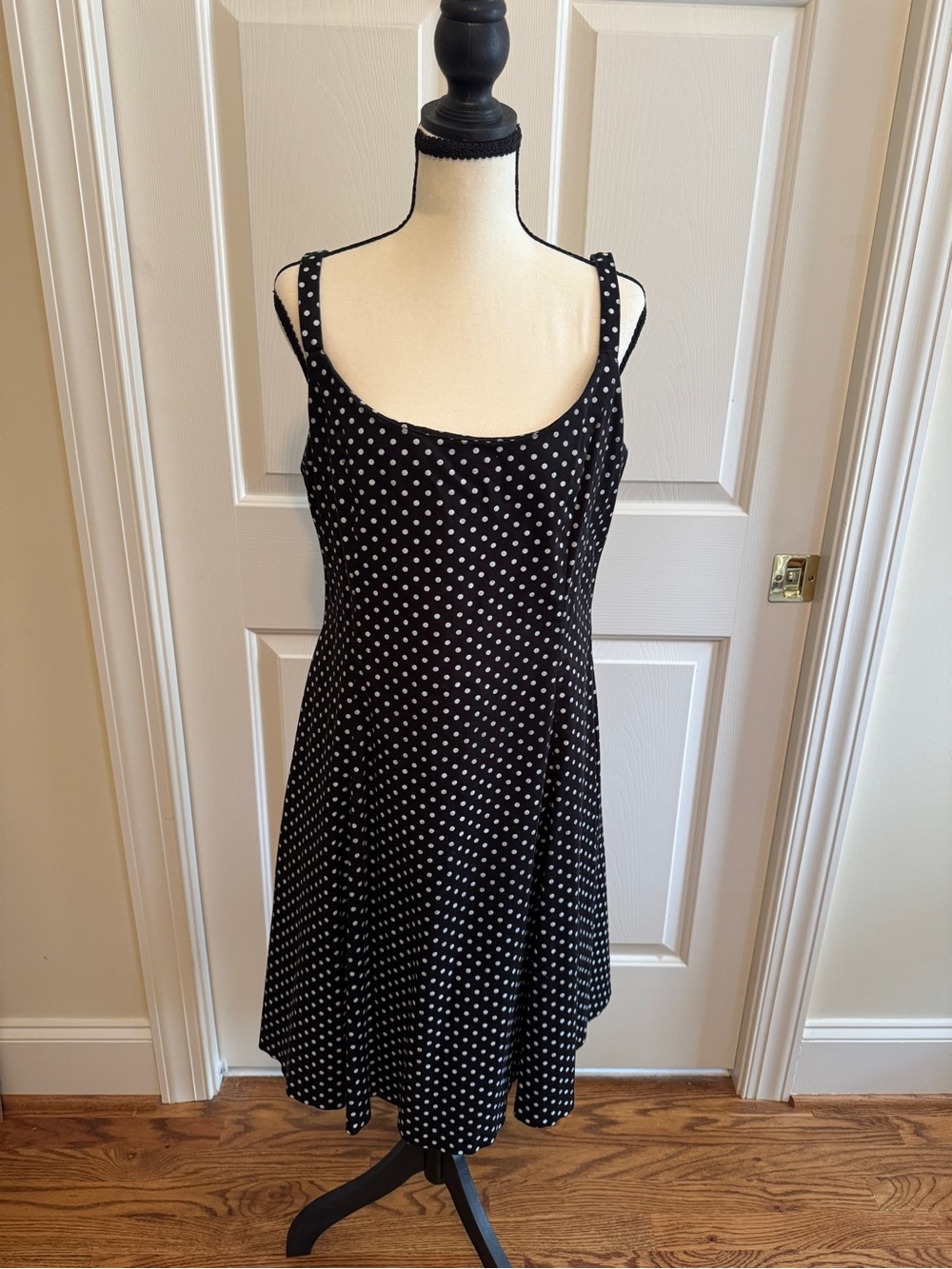 K & Co Polka Dot Dress Black White Fit Flare Sleeveless 14 Wedding Guest Retro